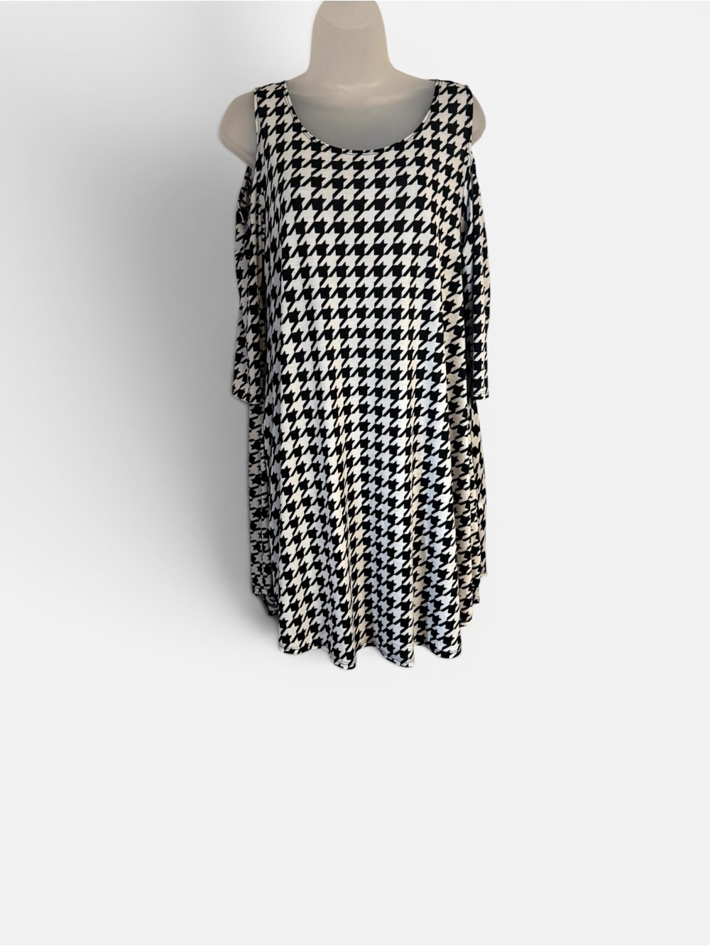 Black and White Houndstooth Cold-Shoulder Dress MEDIUM/LARGE #CL - Picture 1 of 7